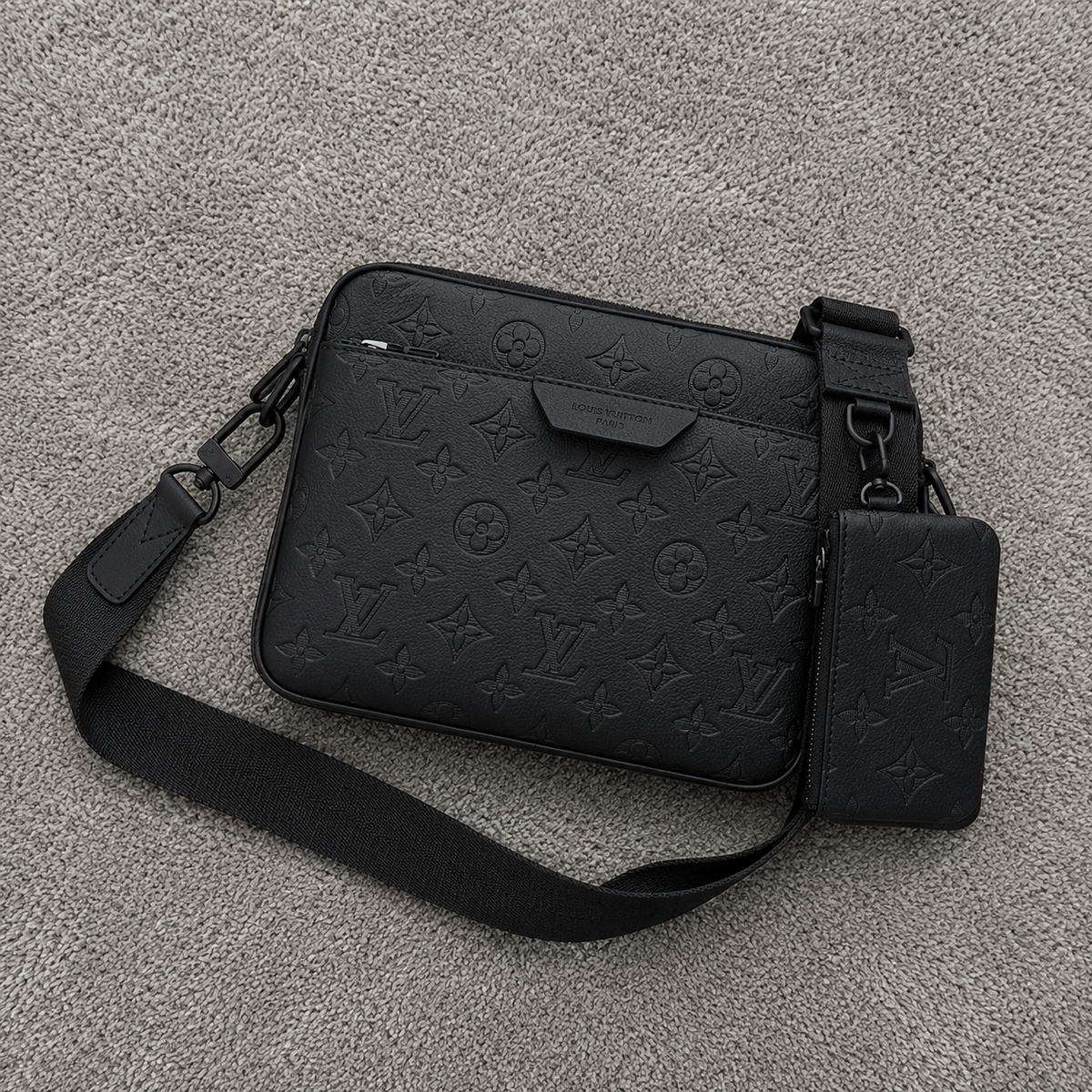 Black Engraved Trio Bag